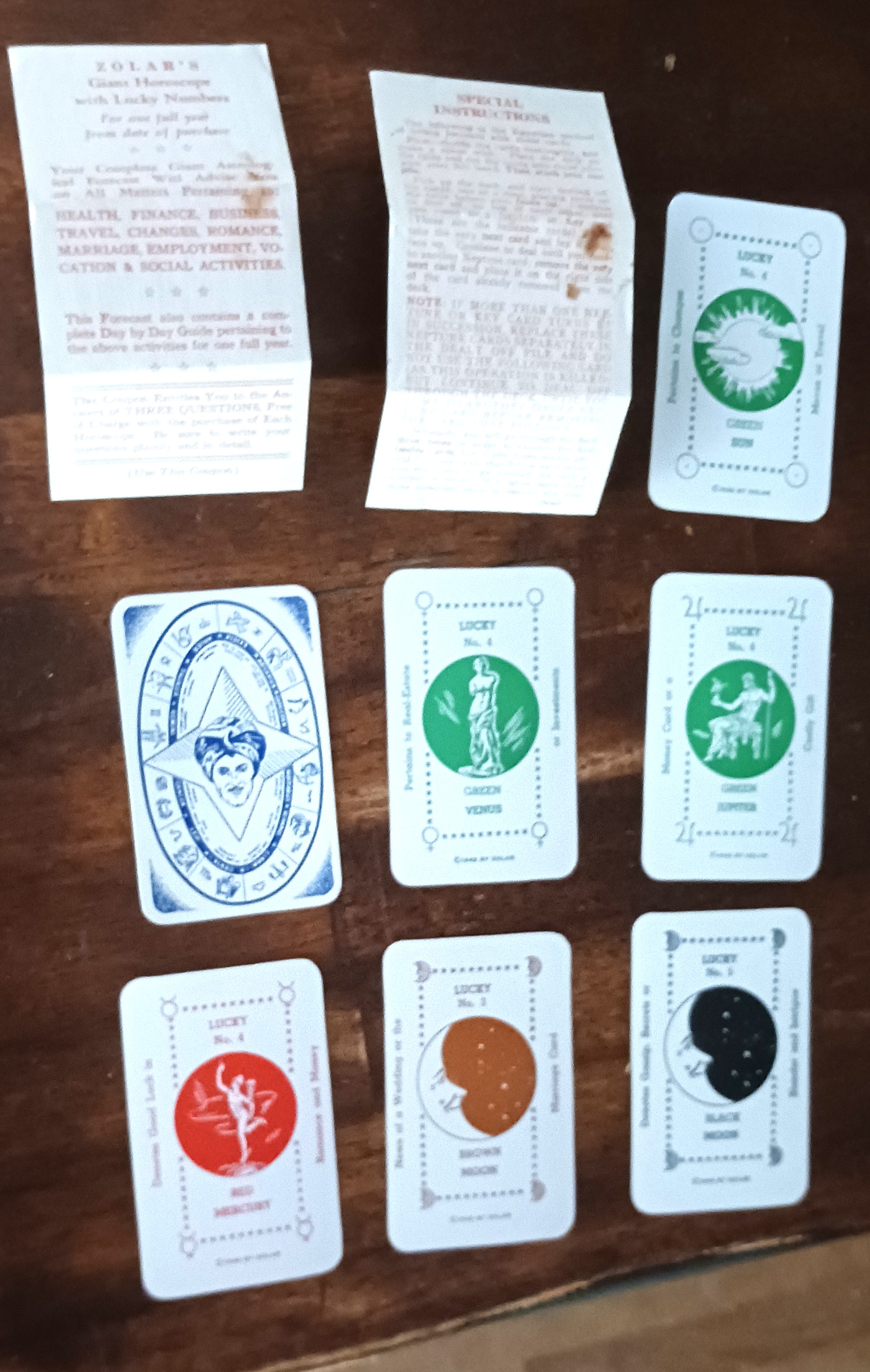 Zolar's Planetary Fortune Telling Cards with Lucky Numbers